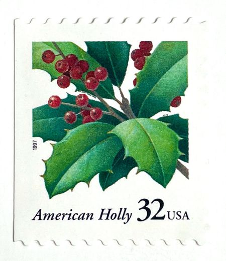 100 Holly Postage Unused Vintage Christmas Stamps For Mailing Holiday Cards